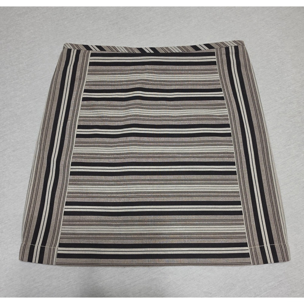 Derek Lam 10 Crosby Brown Black Beige Striped Cotton Mini Skirt Pockets Size 6